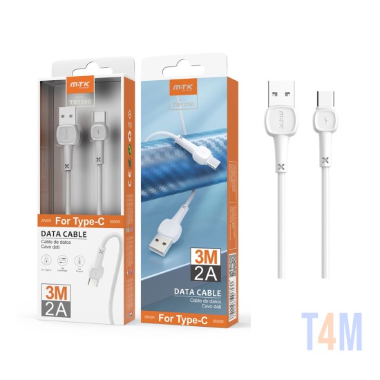 MTK DATA CABLE TB1250 BL FOR TYPE C 2.4A 3M WHITE